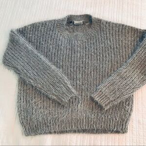 Noisy May Gray Fuzzy Crew Neck with Silver Sparkle Thread and Feathered Back